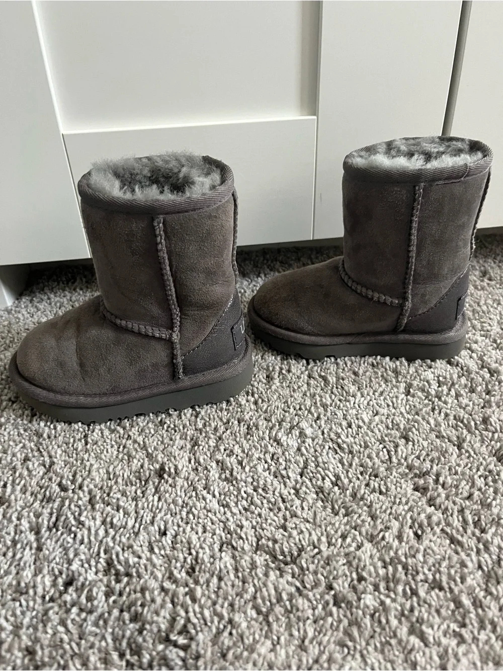 UGG Kids Gray Suede Shearling-Lined Boots
